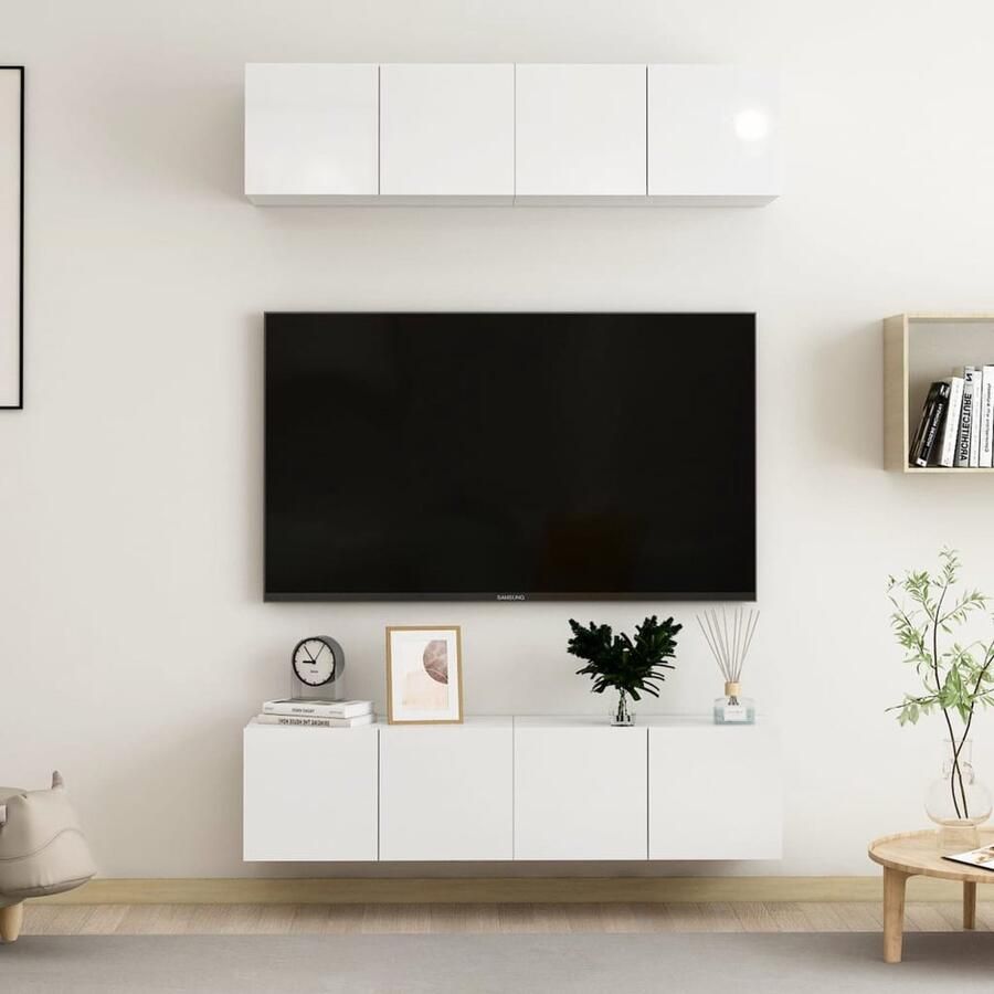 VidaXL Tv-meubelen 4 stuks 60x30x30 cm Wit Televisiescherm Tv Stand Salontafel Tv Kasten Media Kast Videowerkbank Woonkamerinrichting Houtskelet - Foto 2