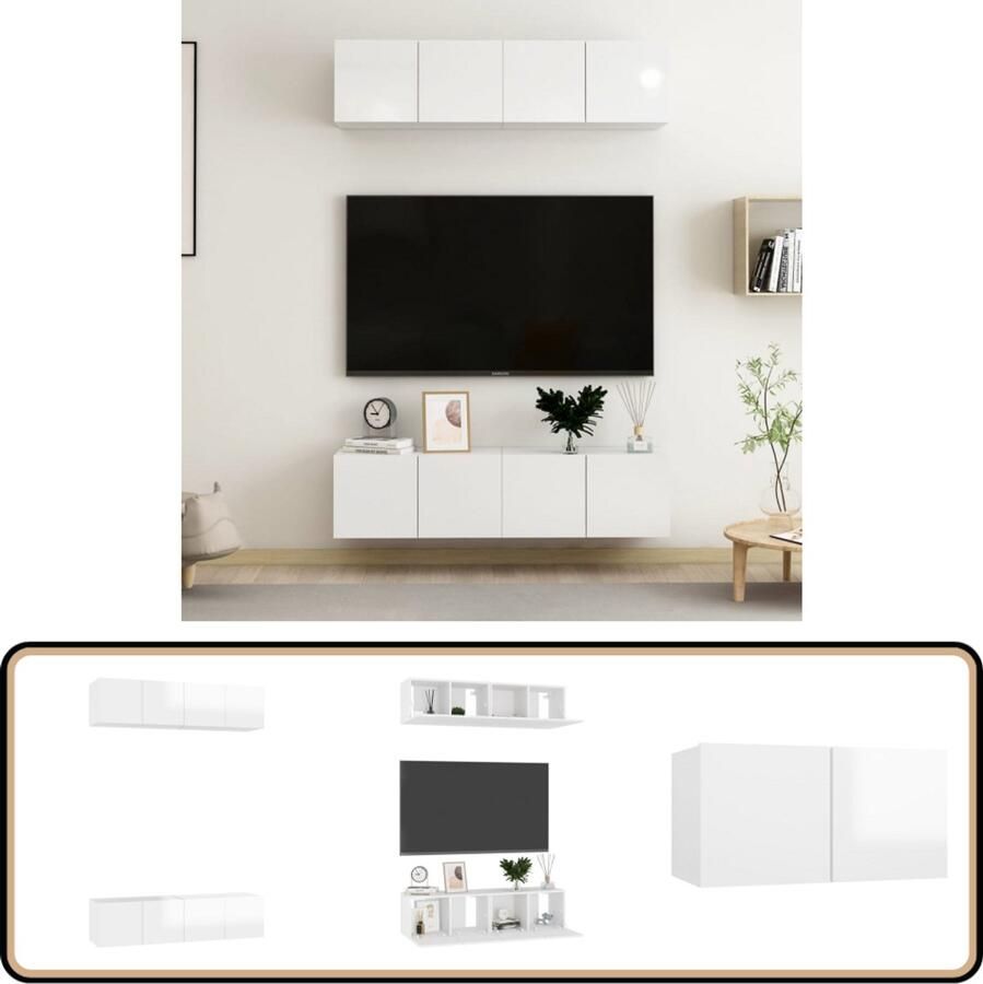 VidaXL Tv-meubelen 4 stuks 60x30x30 cm Wit Televisiescherm Tv Stand Salontafel Tv Kasten Media Kast Videowerkbank Woonkamerinrichting Houtskelet