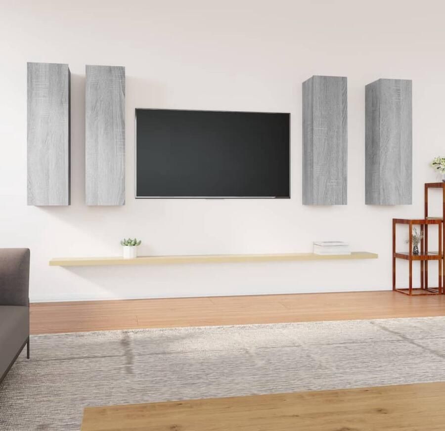 VidaXL Tv-meubelen 4 stuks Grijs Sonoma Eiken Tv Meubel Houten Tv Kast Grijze Tv Kast Modern Tv Meubel Salon Meubels Woonkamer Meubilair - Foto 2