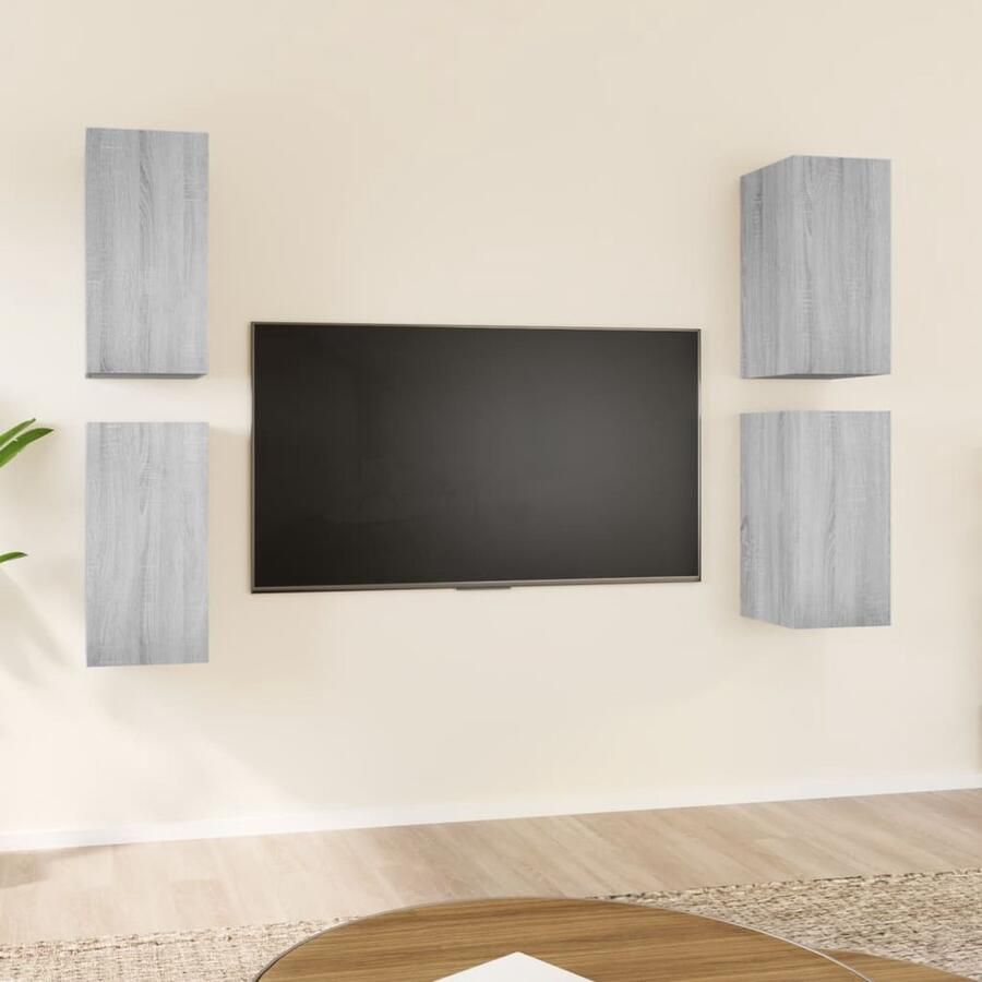 VidaXL Tv-meubelen 4 stuks Grijs Sonoma Eiken Tv Meubel Houten Tv Kast Tv Stand Grijze Tv Kast Modern Tv Meubel Tv Meubilair - Foto 2