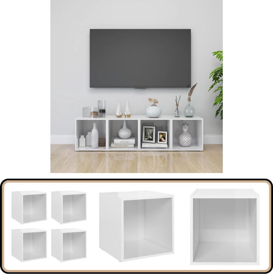 VidaXL Tv-meubelen 4 stuks Hoogglans Wit 37x35x37 cm Tv-meubel Tv-kast Woonkamerinrichting Witte Tv-standaard Houten Tv-meubel