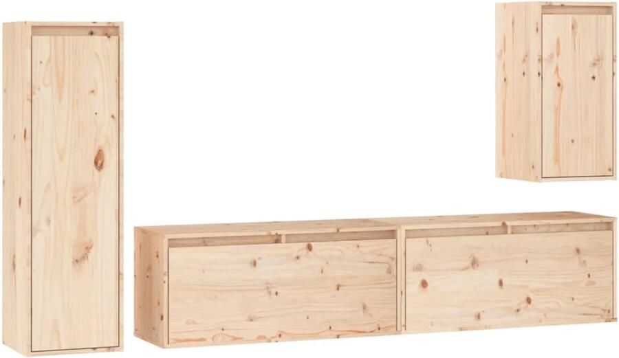 VidaXL Tv-meubelen 4 stuks Massief Grenenhout Televisie Meubel Houten Tv Meubilair Tv Kasten Wandtv Kast Grenoble Hout Vintage Tv Kast Modern Tv Kast