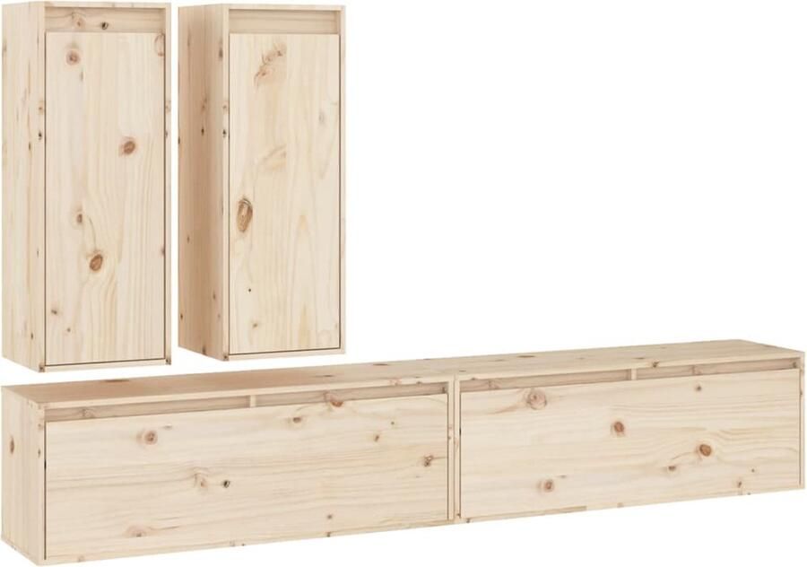 VidaXL Tv-meubelen 4 stuks Massief Grenenhout Televisiemeubel Houten Tv-kast Tv Stand Vintage Tv-stand Classic Tv Cabinet Grenshouten Meubilair