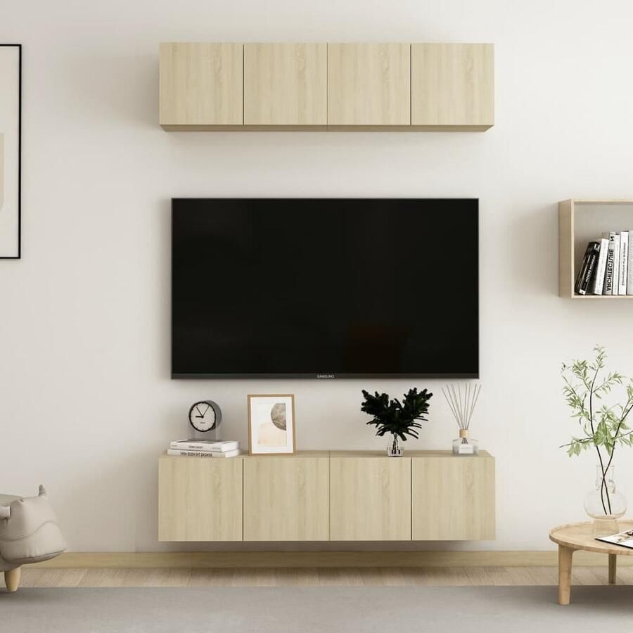 VidaXL Tv-meubelen 4 stuks Sonoma eiken 60x30x30 cm Televisiescherm Salontafel Woonkamer Meubilair Houten Tv-stand Tv Kast Media Kast Tv Unit Modern Tv Stand Landelijke Tv Kast Bruine Tv Kast - Foto 2