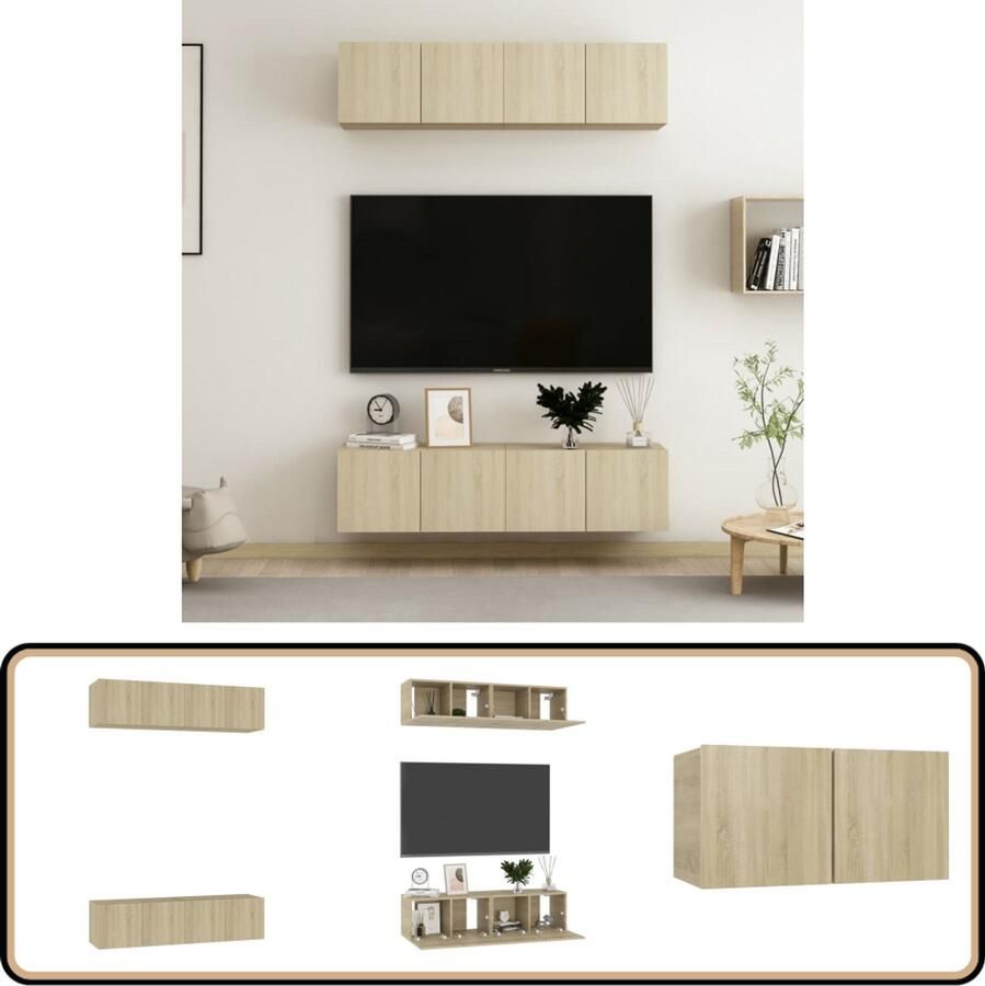 VidaXL Tv-meubelen 4 stuks Sonoma eiken 60x30x30 cm Televisiescherm Salontafel Woonkamer Meubilair Houten Tv-stand Tv Kast Media Kast Tv Unit Modern Tv Stand Landelijke Tv Kast Bruine Tv Kast