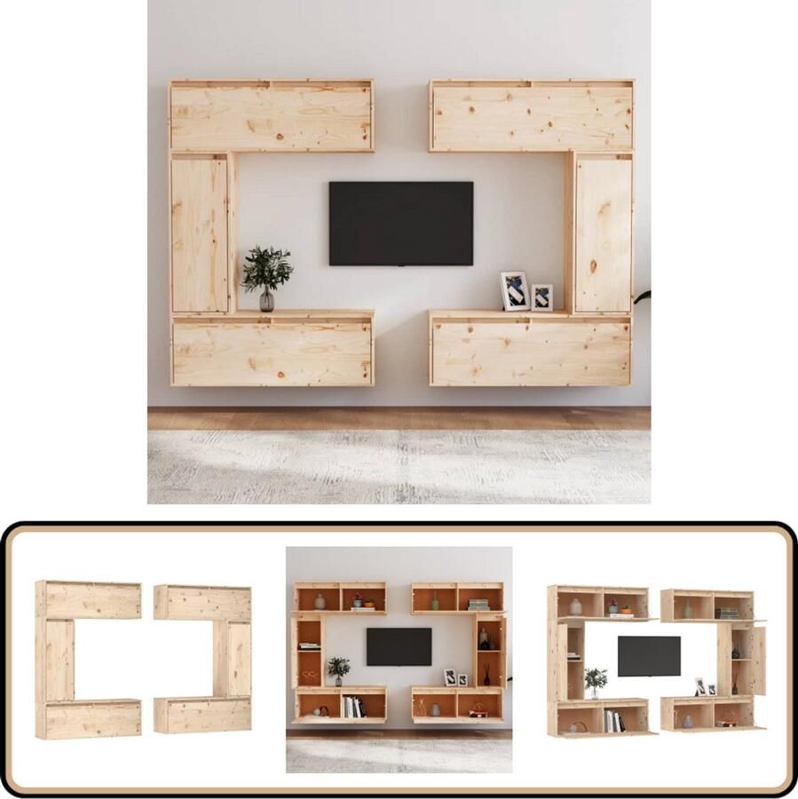 VidaXL Tv-meubelen 6-delig massief grenenhout Televisie Meubel Vintage Meubel Houten Tv Stand Tv Kast Grenoble Hout Salon Meubilair Wandmeubel