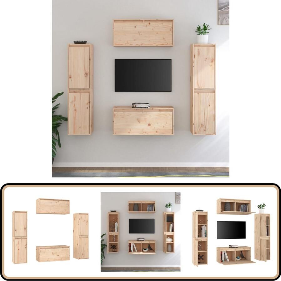 VidaXL Tv-meubelen 6 st Massief Grenenhout Set Tv Meubilair Houten Tv Kast Salontafel Living Room Furniture Vintage Tv Stand