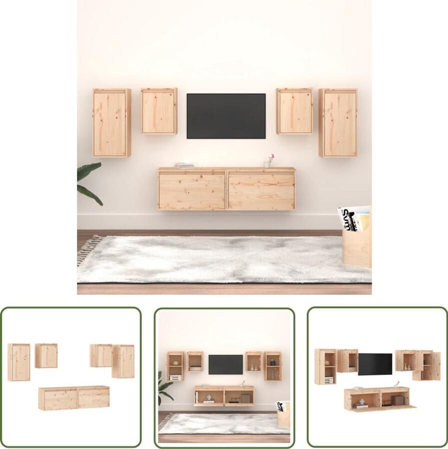 VidaXL Tv-meubelen 6 stuks Massief Grenenhout Tv Meubilair Vintage Houten Tv Kasten Grenenhouten Tv Meubel Salontafel Woonkamerdecoratie Retro Tv Stand Landelijke Tv Kast