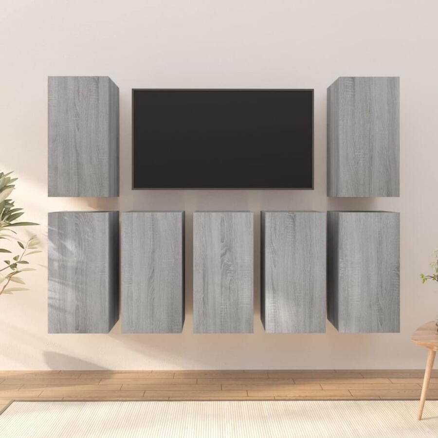 VidaXL Tv-meubelen 7 st 30 5x30x60 cm bewerkt hout grijs sonoma eiken Tv-kast Tv-kasten Tv-meubel Met LED-verlichting