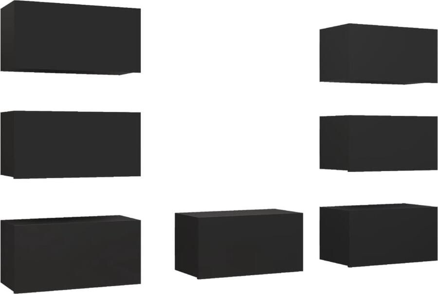 VidaXL Tv-meubelen 7 stuks Bewerkt hout Zwart Tv Kasten Set Wandmontage Tv Meubels Zwarte Tv Kast Houten Tv Kast Living Room Furniture Media Center Entertainment Unit Tv Stand