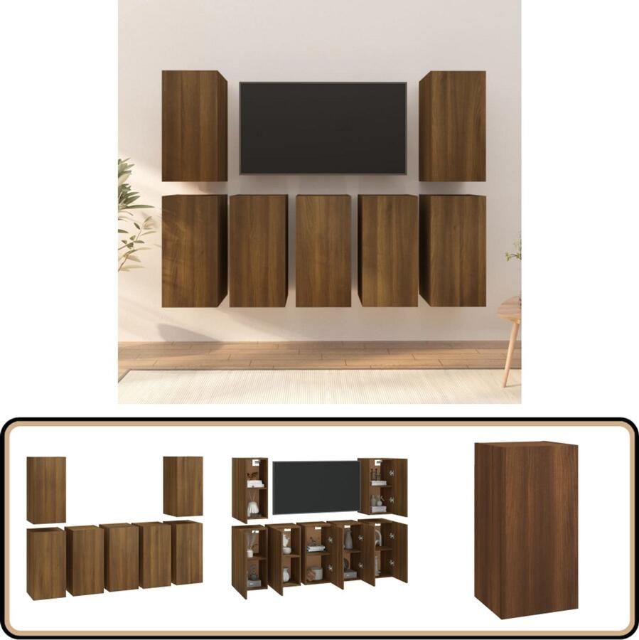 VidaXL Tv-meubelen 7 stuks Bruineiken Bewerkt hout Tv Kast Wandkast Boekenplank Bergruimte Modern