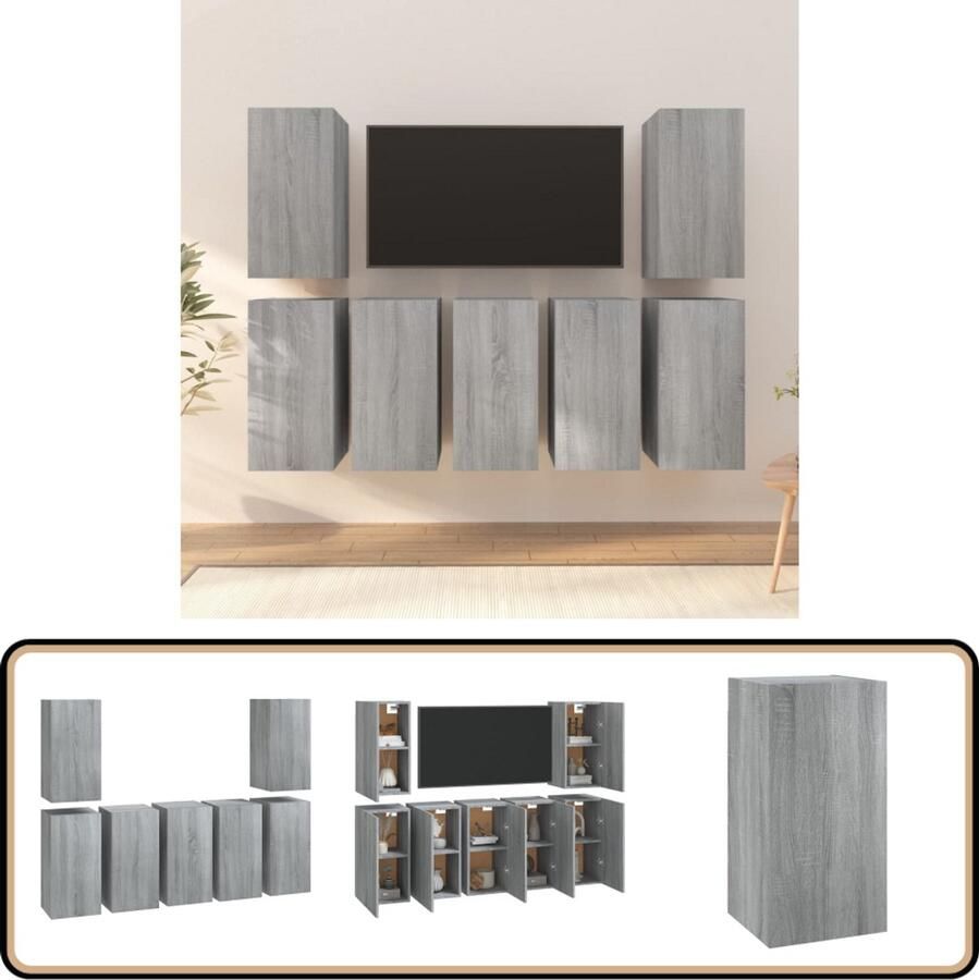 VidaXL Tv-meubelen 7 stuks Grijs Sonoma Eiken Tv Meubel Wandkast Houten Kast Modern Design Grijs Sonoma Eiken Opbergruimte