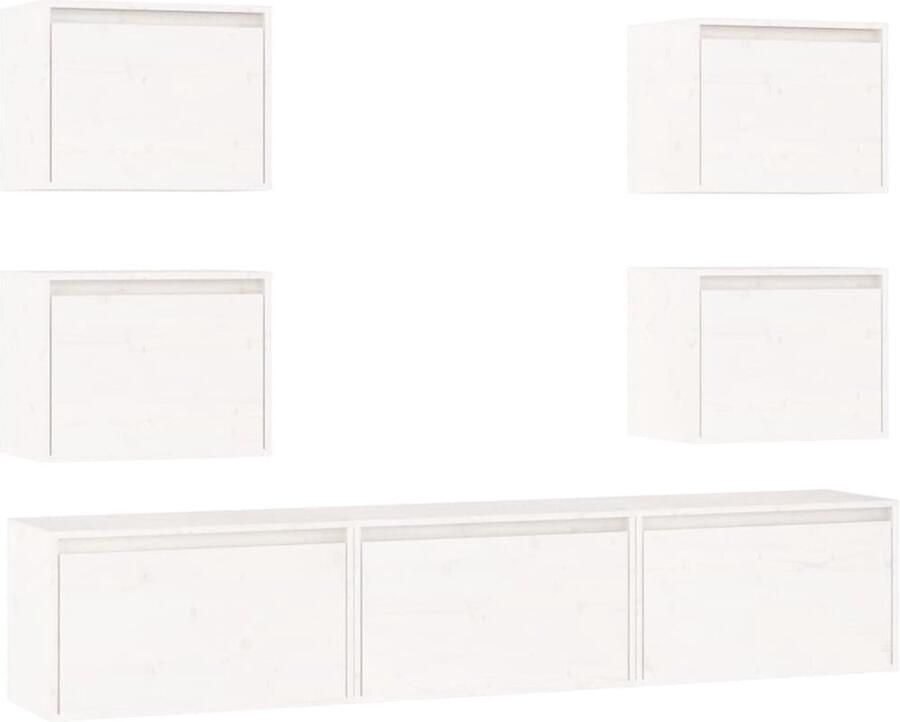 VidaXL Tv-meubelen 7 stuks Massief Grenenhout Wit Tv Kasten Houten Tv Kast Grenoble Hout Witte Tv Kast Wandmontage Tv Stand Salon Meubilair Living Room Furniture