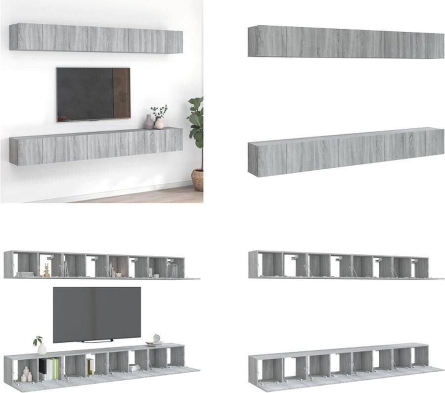 VidaXL Tv-meubelen 8 st 60x30x30 cm bewerkt hout grijs sonoma eiken Tv-kast Tv-kasten Tv-meubel Met LED-verlichting