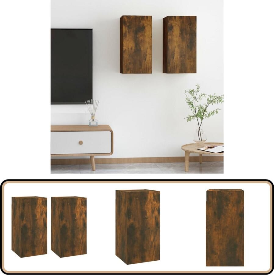 VidaXL Tv-meubelen Gerookt Eiken Set van 2 Tv Meubel Houten Tv Kast Tv Kasten Modern Tv Meubel Wand Tv Kast