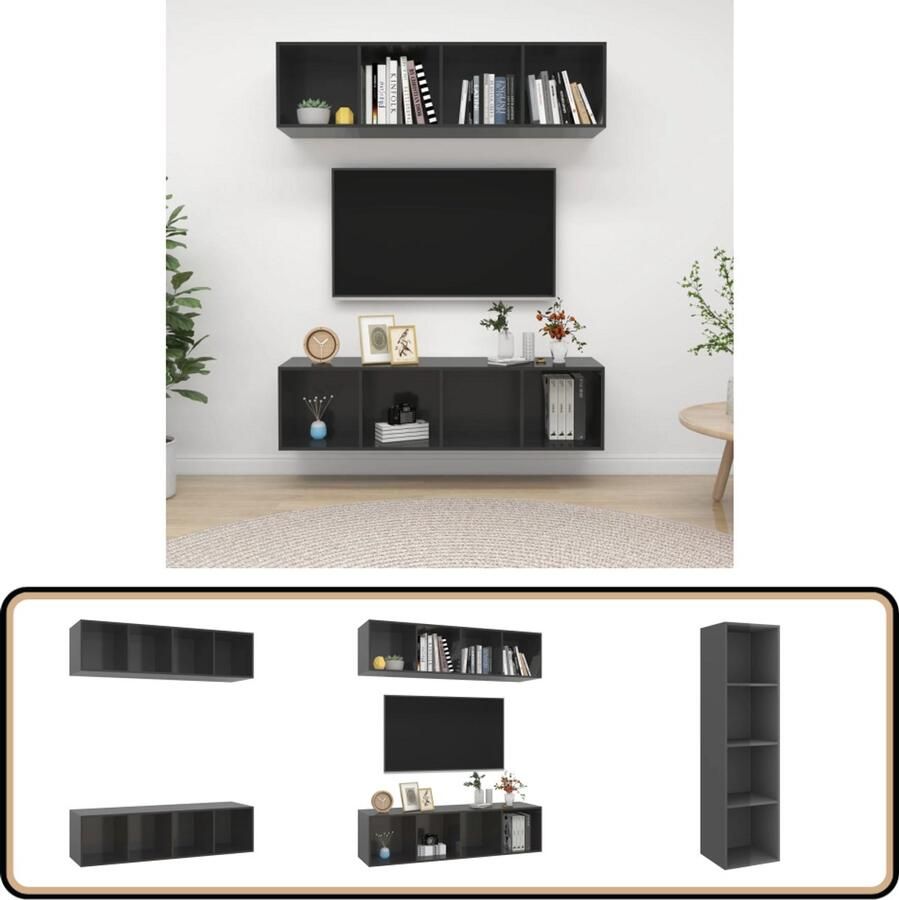 VidaXL TV-Meubelen Hoogglans Grijs Set van 2 TV-meubel Wandmeubel Tv-kast Mediabox Salontafel Livingroom Furniture Houten Tv-stand Greige