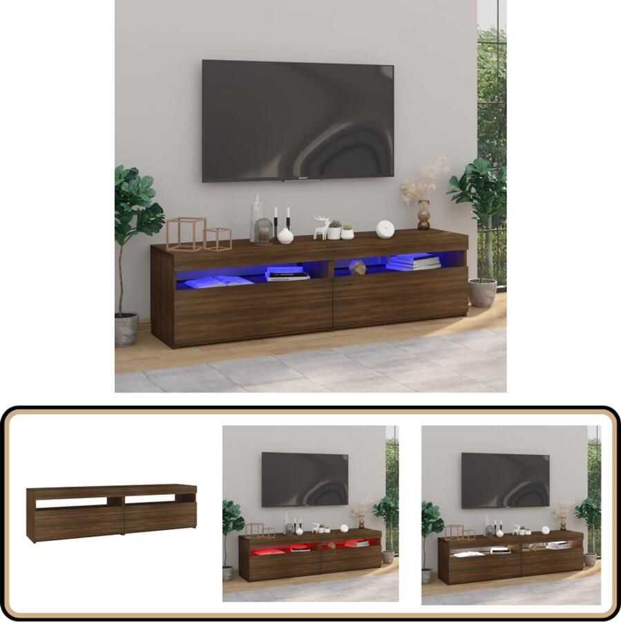 VidaXL Tv-meubelen met LED-verlichting 2 stuks 75x35x40 cm Tv Meubel Media Kast Led Verlichting Bruin Houten Tv Stand Bruine Eik