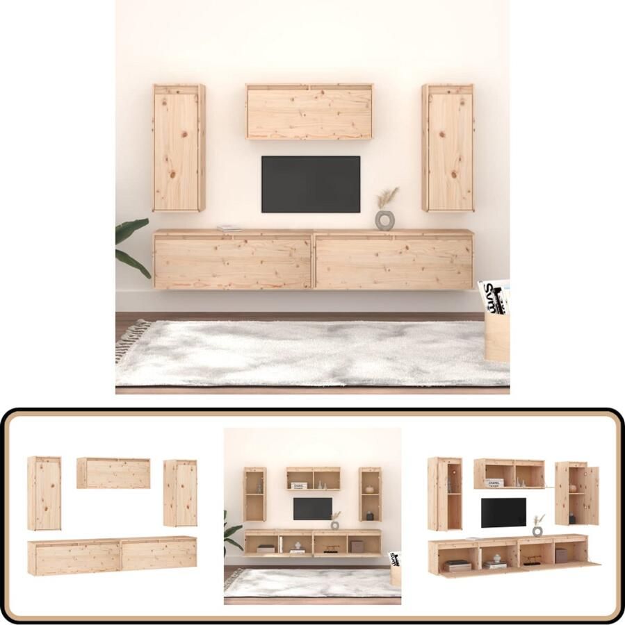 VidaXL Tv-meubelen set 5-delig massief grenenhout Televisiemeubel Houten Tv-meubel Grenoble Houtsoort Vintage Tv-stand Tv Kast Salontafel Livingroom Furniture