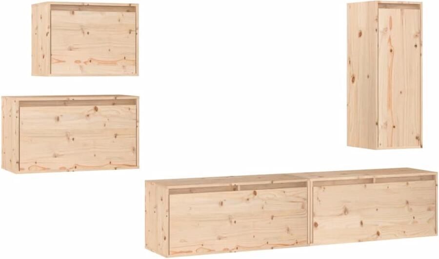 VidaXL Tv-meubelen set 5-delig massief grenenhout Tv Kast Houten Tv Kast Grenoblehouten Tv Kast Wandkast Salontafel Decoratief Item Livingroom Furniture
