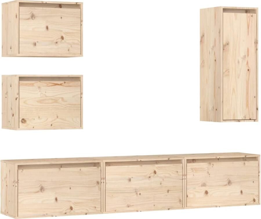 VidaXL Tv-meubelen set 6 st massief grenenhout Televisiescherm Kast Houten Tv Meubel Tv Stand Grenoble Houtsoort Wandmontage Salon Meubels Living Room Furniture