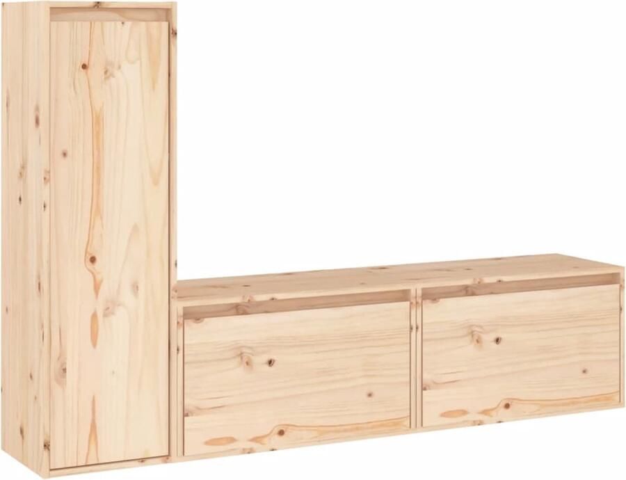 VidaXL Tv-meubelen set massief grenenhout Televisiescherm Houten Tv-meubel Salontafel Tv Stand Grenoblehouten Tv-meubel Wandplank