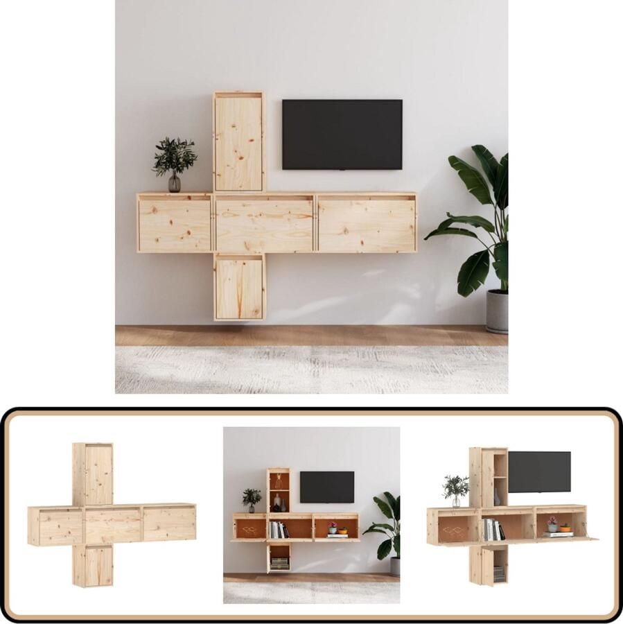 VidaXL Tv-meubelen set massief grenenhout Televisiescherm Meubel Houten Tv Stand Vintage Tv Tafel Salontafel Bruine Tv Kast Grenoble Hout