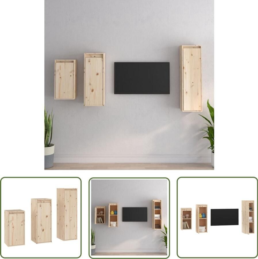 VidaXL Tv-meubelen set Massief Grenenhout TV Kast Houten TV Kast Grenshouten TV Kast Wandkast Salontafel Bergruimte