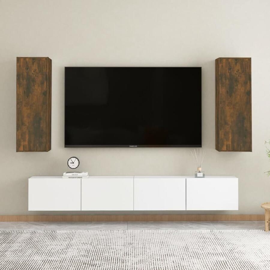 VidaXL Tv-meubelen Set van 2 Gerookt Eiken 90 cm TV-kast Wandkast Houten Kast Modern Design Bruine Kast Bergruimte - Foto 2