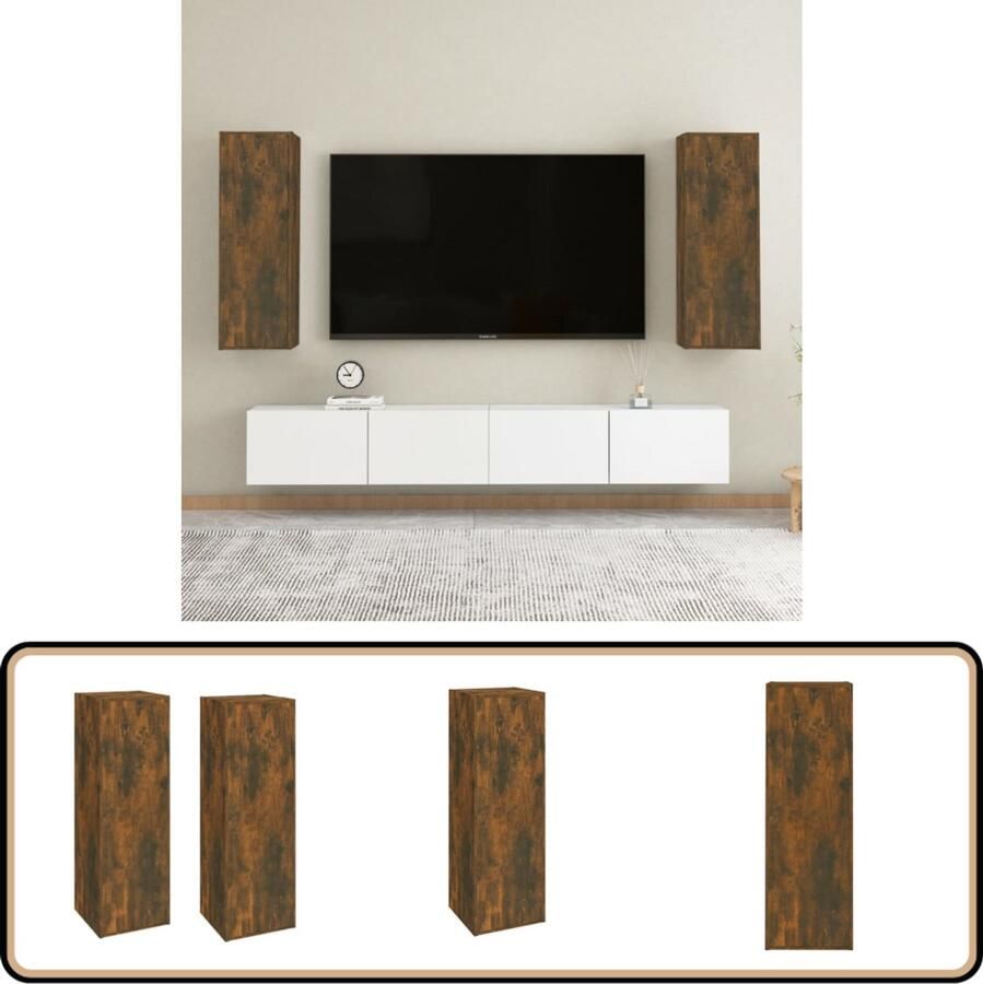 VidaXL Tv-meubelen Set van 2 Gerookt Eiken 90 cm TV-kast Wandkast Houten Kast Modern Design Bruine Kast Bergruimte