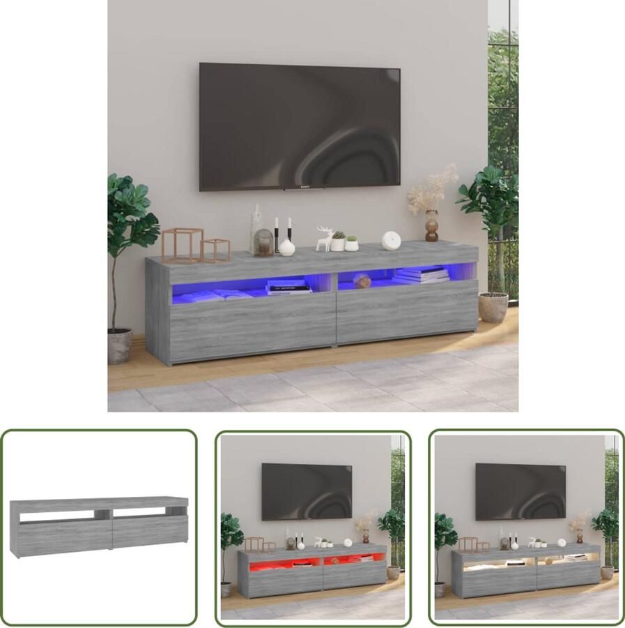 VidaXL Tv-meubelen Set van 2 Grijs LED-verlichting Tv Meubels Led Verlichting Grijze Tv Kast Sonomaplank Media Kast Salon Meubilair Woonkamer Decoratie Modern Tv Stand Rgb Led Lichten
