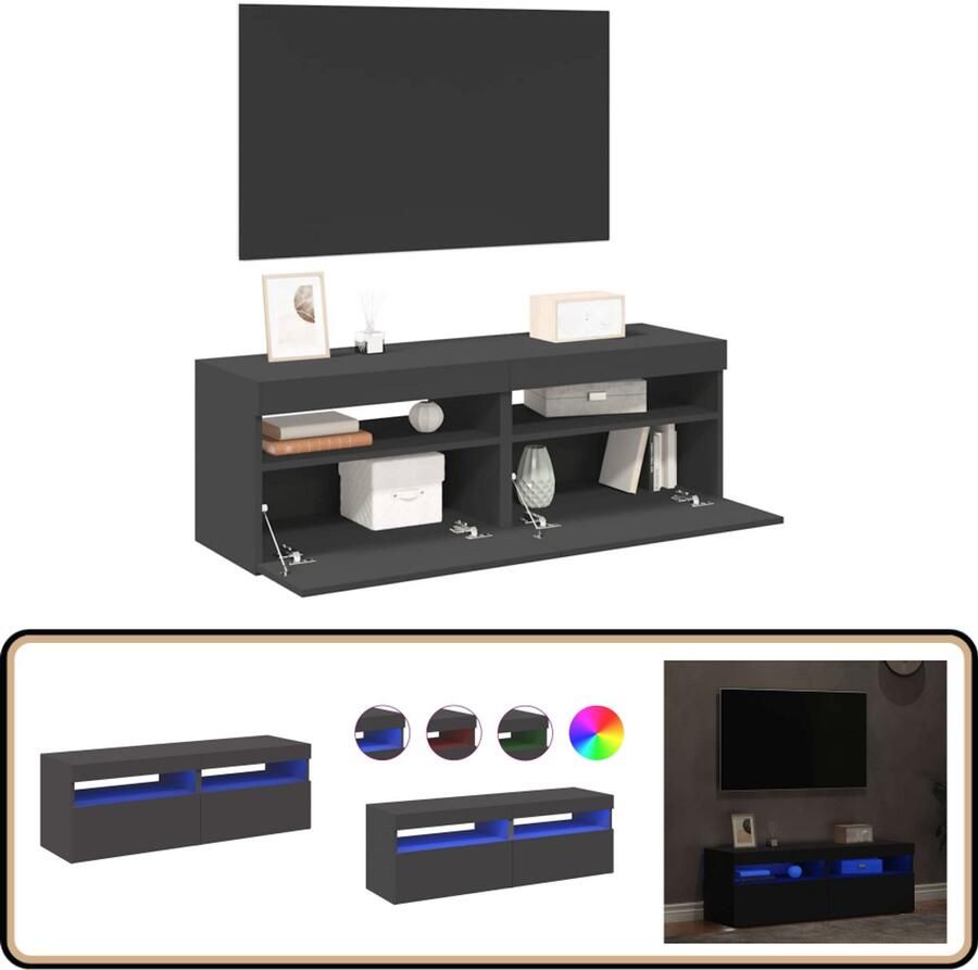 VidaXL Tv-meubelen Set van 2 LED verlichting Grijs TV Meubels Led Verlichting Houten Tv Stand Grijze Tv Tafel Media Kast