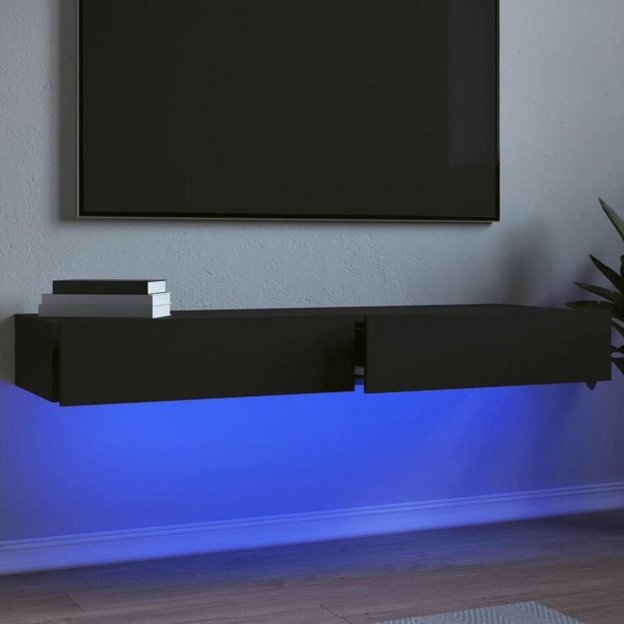 VidaXL Tv-meubelen Set van 2 Met LED-verlichting Zwart Tv Meubel Led Verlichting Zwarte Tv Stand Houten Tv Kast Opbergruimte