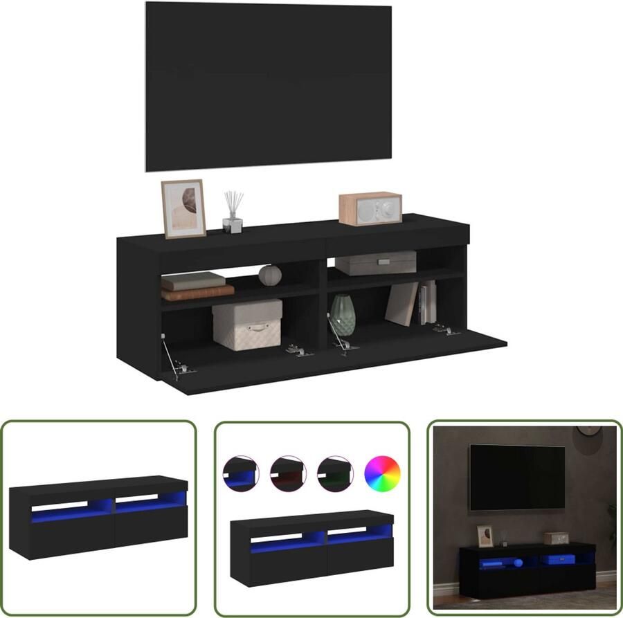 VidaXL Tv-meubelen Set van 2 met LED Zwart Tv Meubels Led Tv Kasten Zwarte Tv Kast Houten Tv Kast Rgb Verlichting Media Kast Entertainment Center Salon Meubilair