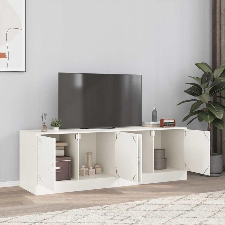 VidaXL Tv-meubelen Set van 2 Staal Wit Tv Meubel Staal Meubilair Witte Tv Stand Salontafel Media Kast