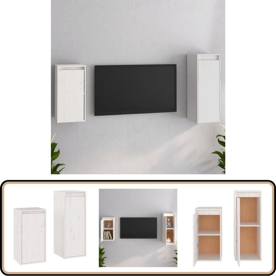 VidaXL Tv-meubelen Set van 2 Wit Grenenhout Televisie Meubel Tv Meubilair Houten Tv Kast Grenoble Hout Witte Tv Kast