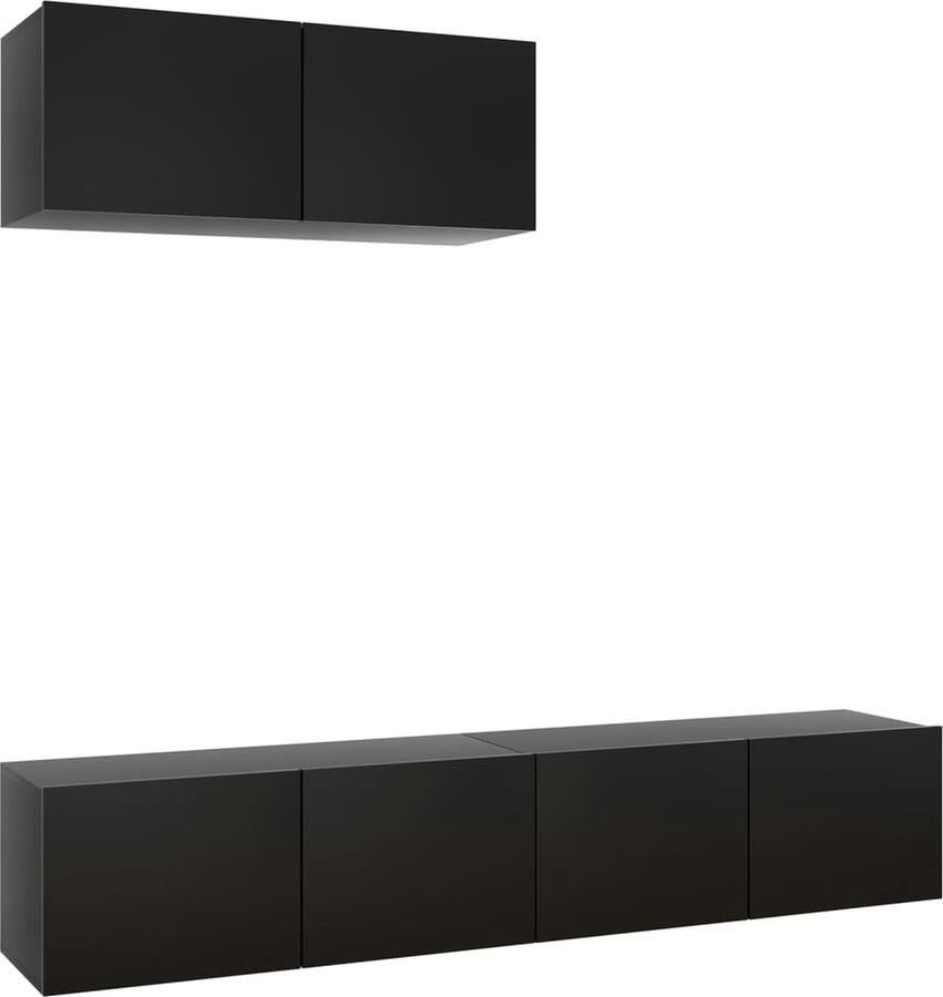 VidaXL Tv-meubelen set van 3 Zwart Bewerkte Hout Tv-meubel Houten Tv-meubel Tv-standaard Salontafel Media-console Woonkamerinrichting Black Furniture Modern Tv Stand Compact Tv-meubel