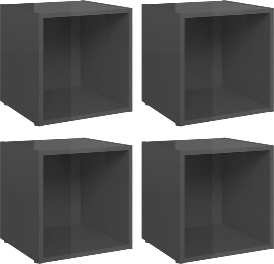 VidaXL Tv-meubelen Set van 4 Hoogglans Grijs Tv-meubel Stereokast Houten Tv-standaard Bewerkthout Grijze Tv-kast Hoogglans Tv-meubel Kamerdecoratie Livingroom Furniture Saloninrichting