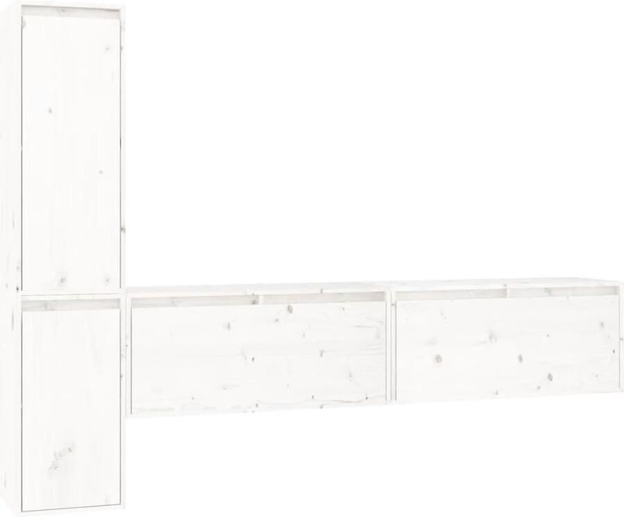 VidaXL Tv-meubelen set van 4 Wit Grenenhout Tv Kast Houten Tv Kast Grenoble Hout Wit Tv Kast Wandkast Salontafel Media Kast