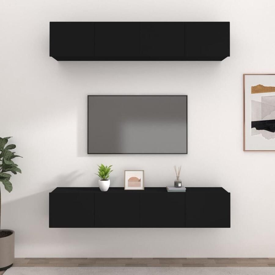VidaXL Tv-meubelen set van 4 Zwart 80x30x30 cm Tv Kast Wandmontage Houten Tv Stand Tv Meubel Opbergruimte Klassieke Tv Kast Zwart Tv Meubel - Foto 2