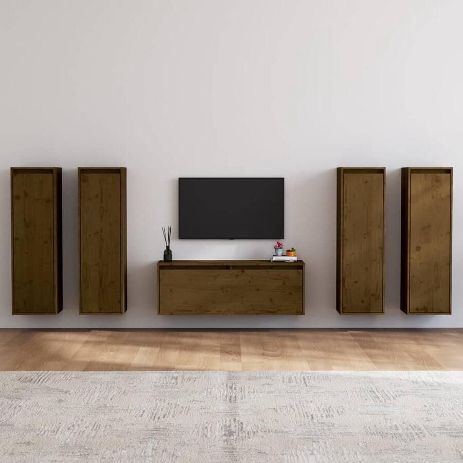 VidaXL Tv-meubelen Set van 5 Massief Grenenhout Klassieke Tv-kast Houten Tv-kast Grenoble Hout Tv-kast Tv Meubilair Salontafel Livingroom Furniture Tv Stand - Foto 3