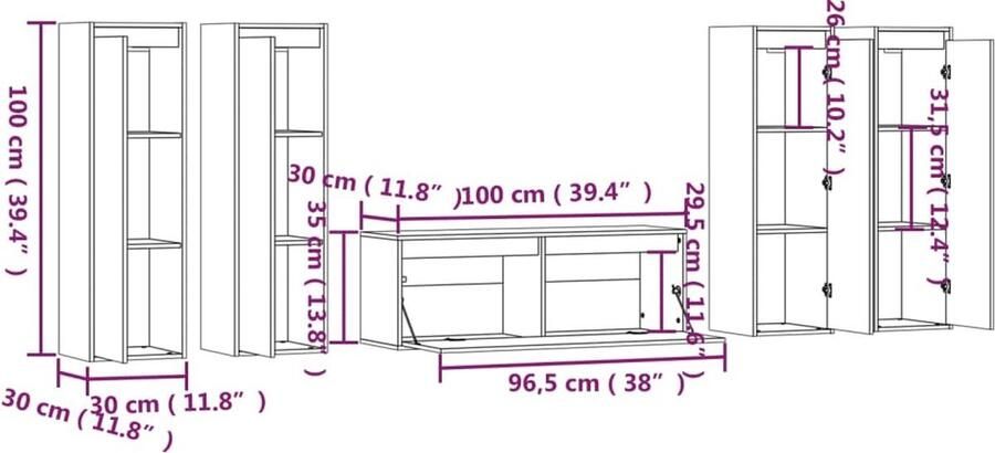 VidaXL Tv-meubelen Set van 5 Massief Grenenhout Klassieke Tv-kast Houten Tv-kast Grenoble Hout Tv-kast Tv Meubilair Salontafel Livingroom Furniture Tv Stand - Foto 2