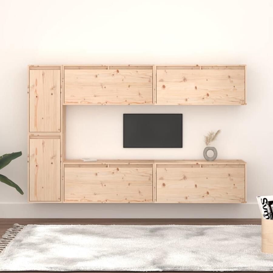 VidaXL Tv-meubelen Set van 6 Massief Grenenhout Televisiemeubel Houten Tv-kast Grenoble Hout Tv Stand Salon Meubilair Woonkamerdecoratie - Foto 2