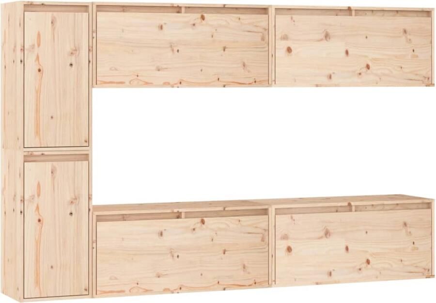 VidaXL Tv-meubelen Set van 6 Massief Grenenhout Televisiemeubel Houten Tv-kast Grenoble Hout Tv Stand Salon Meubilair Woonkamerdecoratie