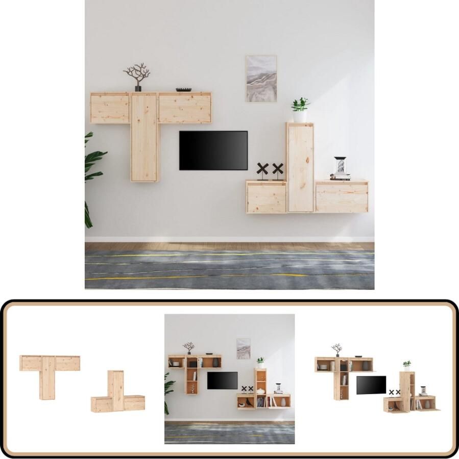 VidaXL Tv-meubelen set van 6 massief grenenhout TV-meubel Houten TV-meubel Grenoble Hout Tv Stand Salontafel Vloerstaande TV-stand
