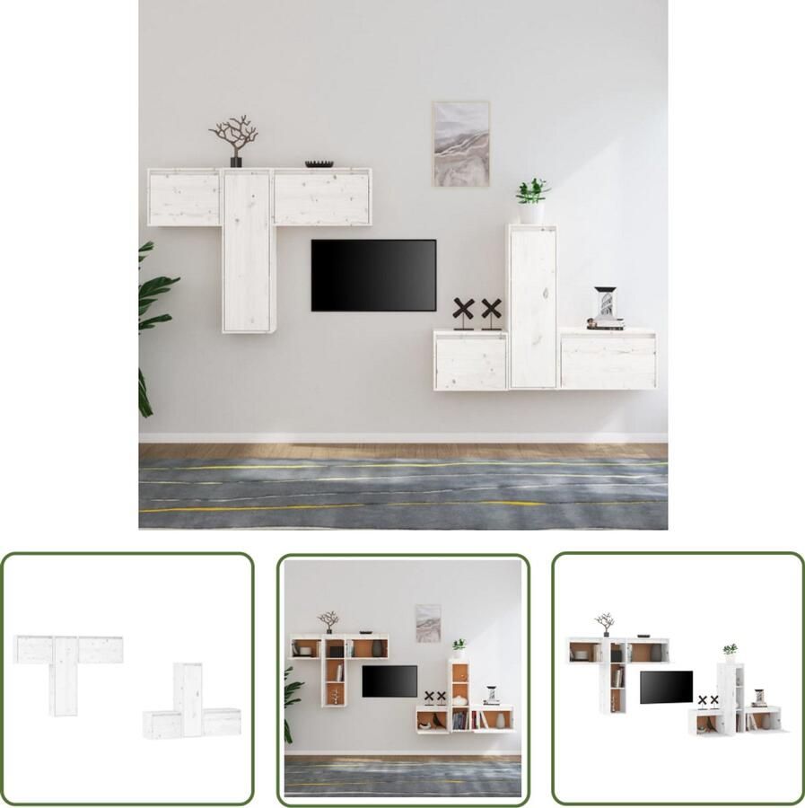 VidaXL Tv-meubelen Set van 6 Wit Grenenhout Tv Meubels Houten Tv Meubel Wandkast Grenoble Hout Witte Tv Kast Set Van Tv Kasten