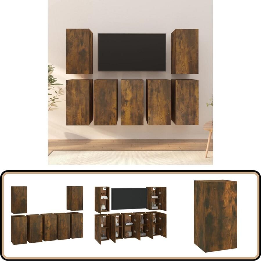 VidaXL Tv-meubelen Set van 7 Gerookt Eiken Bewerkt Hout Tv Meubel Houten Tv Kast Tv Stand Modern Tv Meubel Tv Meubels Set