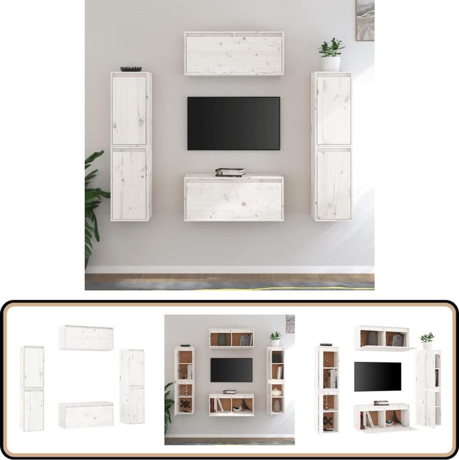 VidaXL Tv-meubelen set wit massief grenenhout Klassieke Tv Kasten Houten Tv Kast Grenenhouten Tv Kast Wandtv Kast Tv Kast Wit