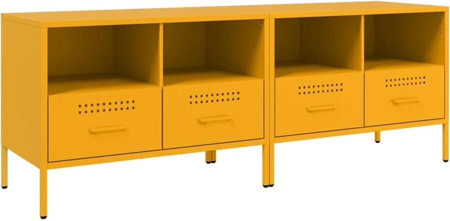 The Living Store Tv-meubelen 2 st 68x39x50 5 cm staal mosterdgeel Tv-meubel Industrieel Tv-meubel Tv-stand Salontafel Mustard Yellow Furniture - Foto 2