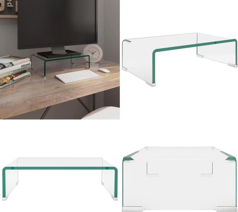 VidaXL Tv-meubel monitorverhoger transparant 40x25x11 cm glas Tv-kast Tv-kasten Tv-standaard Tv-standaarden