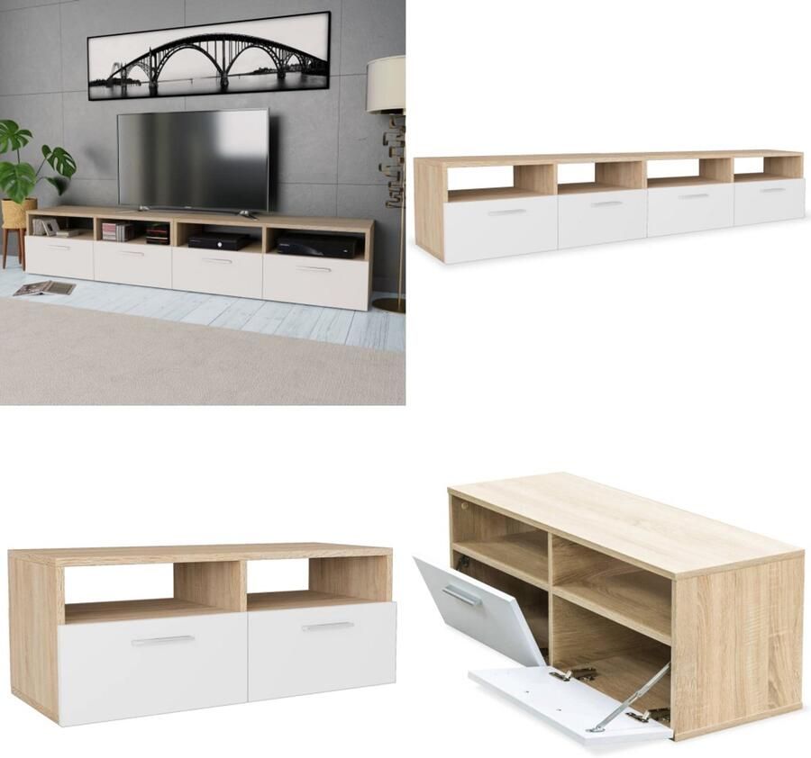 VidaXL Tv-meubels 2 st 95x35x36 cm bewerkt hout eikenkleurig en wit Tv-kast Tv-kasten Tv-meubel Tv-meubels